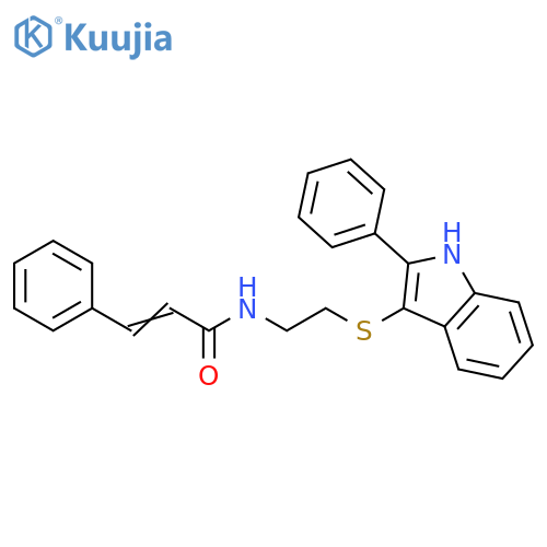 (2E)-3-phenyl-N-{2-(2-phenyl-1H-indol-3-yl)sulfanylethyl}prop-2-enamide structure