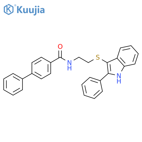 N-{2-(2-phenyl-1H-indol-3-yl)sulfanylethyl}-1,1'-biphenyl-4-carboxamide structure