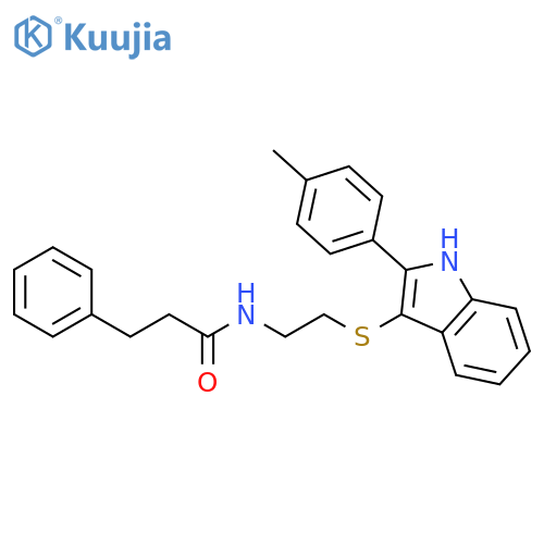 N-(2-{2-(4-methylphenyl)-1H-indol-3-ylsulfanyl}ethyl)-3-phenylpropanamide structure