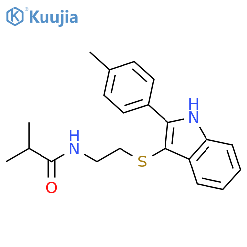 2-methyl-N-(2-{[2-(4-methylphenyl)-1H-indol-3-yl]sulfanyl}ethyl)propanamide structure
