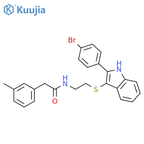 N-(2-{2-(4-bromophenyl)-1H-indol-3-ylsulfanyl}ethyl)-2-(3-methylphenyl)acetamide structure