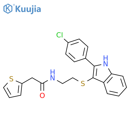 N-(2-{2-(4-chlorophenyl)-1H-indol-3-ylsulfanyl}ethyl)-2-(thiophen-2-yl)acetamide structure
