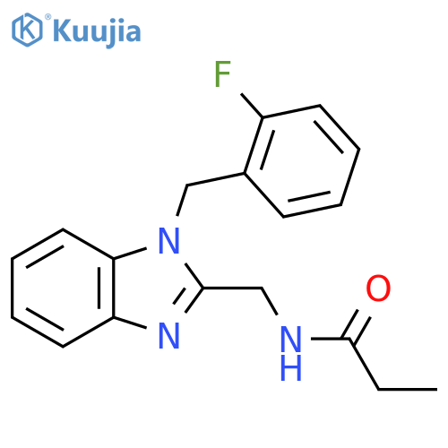 N-({1-(2-fluorophenyl)methyl-1H-1,3-benzodiazol-2-yl}methyl)propanamide structure