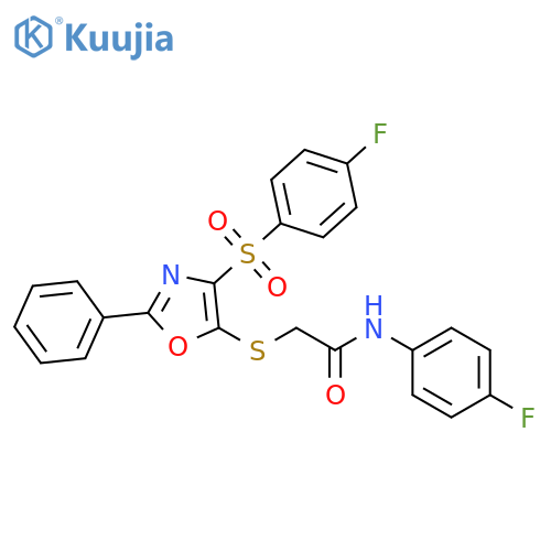2-{4-(4-fluorobenzenesulfonyl)-2-phenyl-1,3-oxazol-5-ylsulfanyl}-N-(4-fluorophenyl)acetamide structure