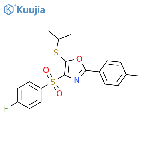 4-(4-fluorobenzenesulfonyl)-2-(4-methylphenyl)-5-(propan-2-ylsulfanyl)-1,3-oxazole structure