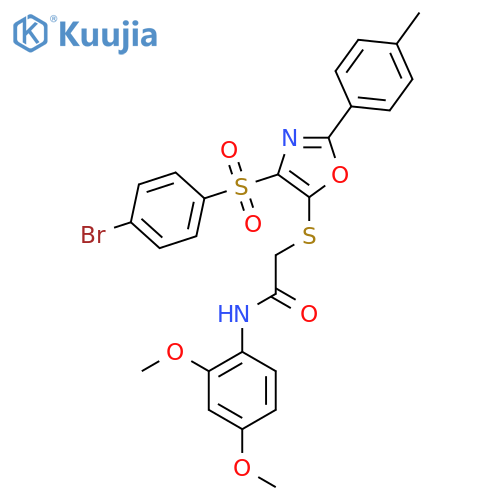 2-{4-(4-bromobenzenesulfonyl)-2-(4-methylphenyl)-1,3-oxazol-5-ylsulfanyl}-N-(2,4-dimethoxyphenyl)acetamide structure