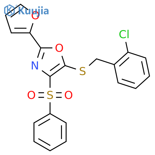 4-(benzenesulfonyl)-5-{(2-chlorophenyl)methylsulfanyl}-2-(furan-2-yl)-1,3-oxazole structure