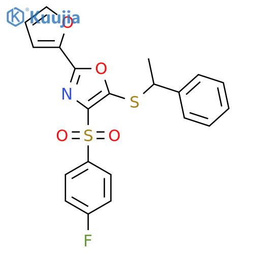 4-(4-fluorobenzenesulfonyl)-2-(furan-2-yl)-5-(1-phenylethyl)sulfanyl-1,3-oxazole structure