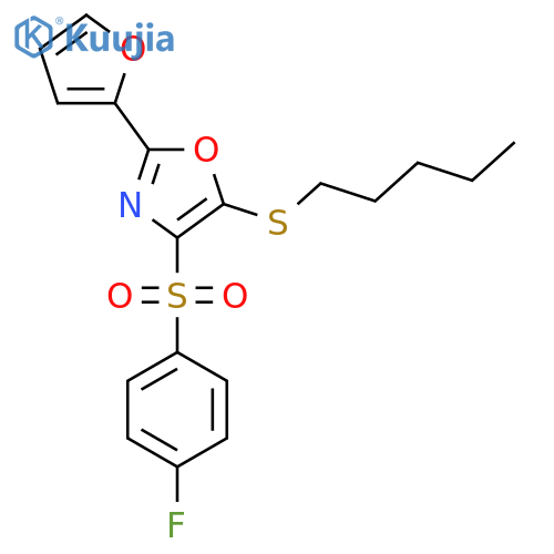 4-(4-fluorobenzenesulfonyl)-2-(furan-2-yl)-5-(pentylsulfanyl)-1,3-oxazole structure