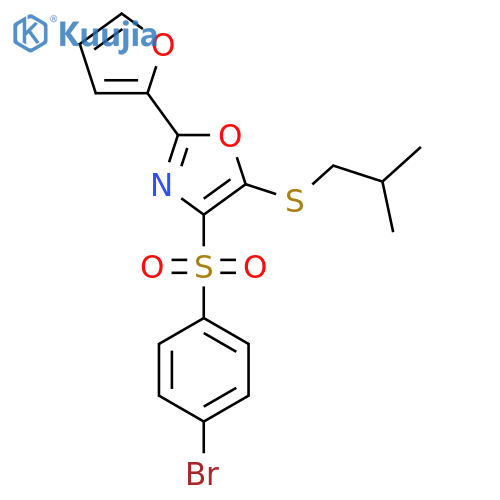 4-(4-bromobenzenesulfonyl)-2-(furan-2-yl)-5-(2-methylpropyl)sulfanyl-1,3-oxazole structure