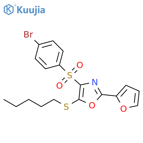 4-(4-bromobenzenesulfonyl)-2-(furan-2-yl)-5-(pentylsulfanyl)-1,3-oxazole structure