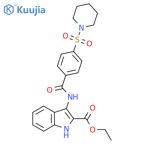 ethyl 3-4-(piperidine-1-sulfonyl)benzamido-1H-indole-2-carboxylate structure