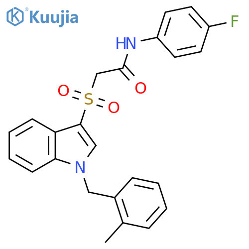N-(4-fluorophenyl)-2-({1-(2-methylphenyl)methyl-1H-indol-3-yl}sulfonyl)acetamide structure