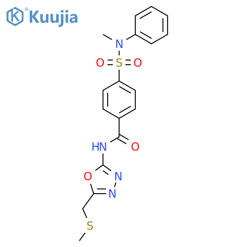 4-methyl(phenyl)sulfamoyl-N-{5-(methylsulfanyl)methyl-1,3,4-oxadiazol-2-yl}benzamide structure