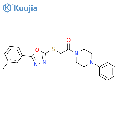 2-{5-(3-methylphenyl)-1,3,4-oxadiazol-2-ylsulfanyl}-1-(4-phenylpiperazin-1-yl)ethan-1-one structure