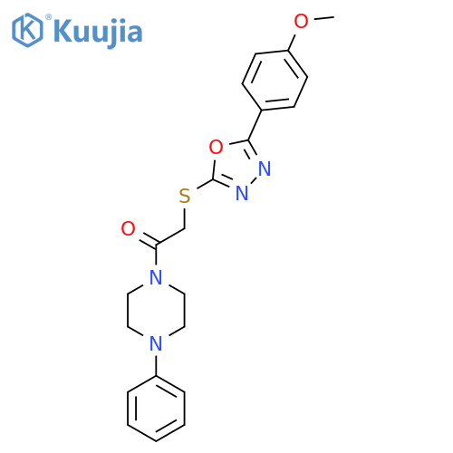 2-{5-(4-methoxyphenyl)-1,3,4-oxadiazol-2-ylsulfanyl}-1-(4-phenylpiperazin-1-yl)ethan-1-one structure