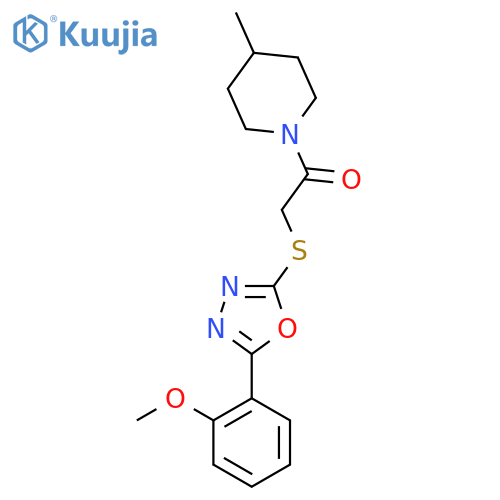 2-{5-(2-methoxyphenyl)-1,3,4-oxadiazol-2-ylsulfanyl}-1-(4-methylpiperidin-1-yl)ethan-1-one structure