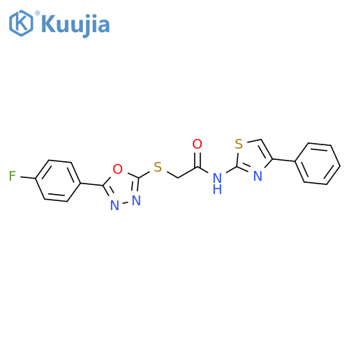 2-{5-(4-fluorophenyl)-1,3,4-oxadiazol-2-ylsulfanyl}-N-(4-phenyl-1,3-thiazol-2-yl)acetamide structure