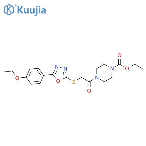 ethyl 4-(2-{5-(4-ethoxyphenyl)-1,3,4-oxadiazol-2-ylsulfanyl}acetyl)piperazine-1-carboxylate structure
