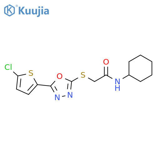 2-{5-(5-chlorothiophen-2-yl)-1,3,4-oxadiazol-2-ylsulfanyl}-N-cyclohexylacetamide structure