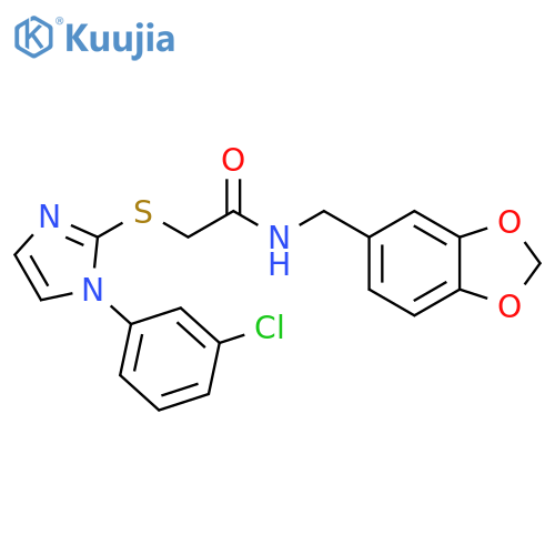 N-(2H-1,3-benzodioxol-5-yl)methyl-2-{1-(3-chlorophenyl)-1H-imidazol-2-ylsulfanyl}acetamide structure