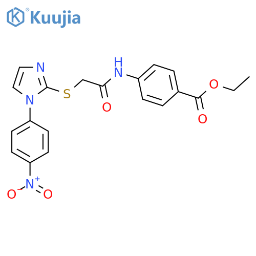 ethyl 4-(2-{1-(4-nitrophenyl)-1H-imidazol-2-ylsulfanyl}acetamido)benzoate structure