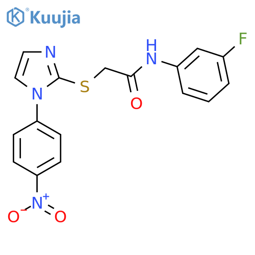 N-(3-fluorophenyl)-2-{1-(4-nitrophenyl)-1H-imidazol-2-ylsulfanyl}acetamide structure
