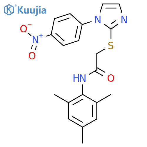 2-{1-(4-nitrophenyl)-1H-imidazol-2-ylsulfanyl}-N-(2,4,6-trimethylphenyl)acetamide structure