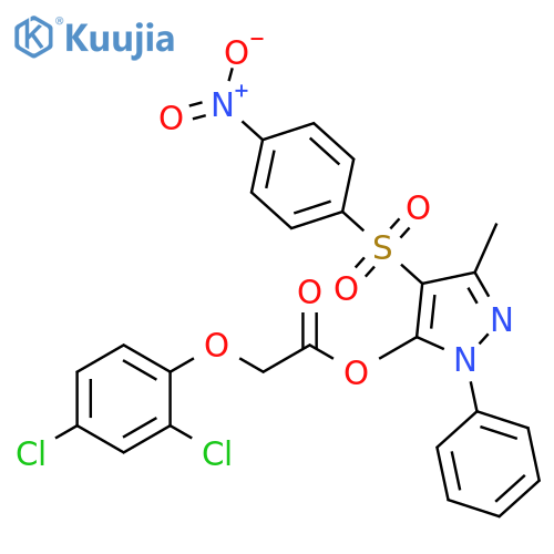 3-methyl-4-(4-nitrobenzenesulfonyl)-1-phenyl-1H-pyrazol-5-yl 2-(2,4-dichlorophenoxy)acetate structure