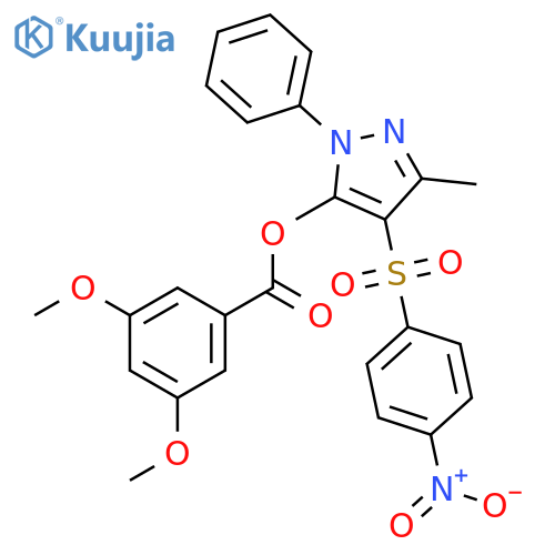 3-methyl-4-(4-nitrobenzenesulfonyl)-1-phenyl-1H-pyrazol-5-yl 3,5-dimethoxybenzoate structure