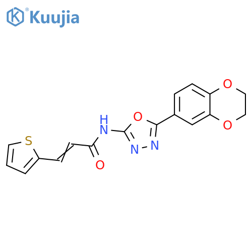 (2E)-N-5-(2,3-dihydro-1,4-benzodioxin-6-yl)-1,3,4-oxadiazol-2-yl-3-(thiophen-2-yl)prop-2-enamide structure