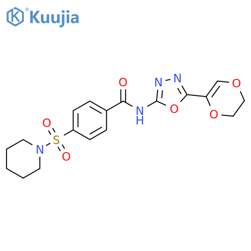 N-5-(5,6-dihydro-1,4-dioxin-2-yl)-1,3,4-oxadiazol-2-yl-4-(piperidine-1-sulfonyl)benzamide structure