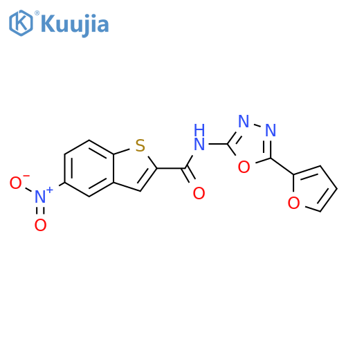 N-5-(furan-2-yl)-1,3,4-oxadiazol-2-yl-5-nitro-1-benzothiophene-2-carboxamide structure