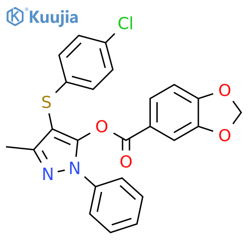 4-(4-chlorophenyl)sulfanyl-3-methyl-1-phenyl-1H-pyrazol-5-yl 2H-1,3-benzodioxole-5-carboxylate structure