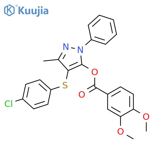 4-(4-chlorophenyl)sulfanyl-3-methyl-1-phenyl-1H-pyrazol-5-yl 3,4-dimethoxybenzoate structure