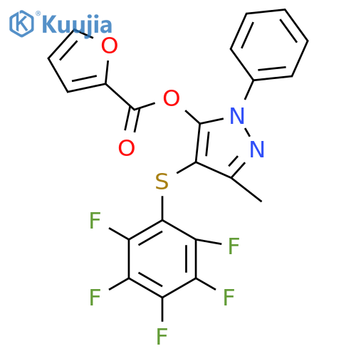 3-methyl-4-(2,3,4,5,6-pentafluorophenyl)sulfanyl-1-phenyl-1H-pyrazol-5-yl furan-2-carboxylate structure