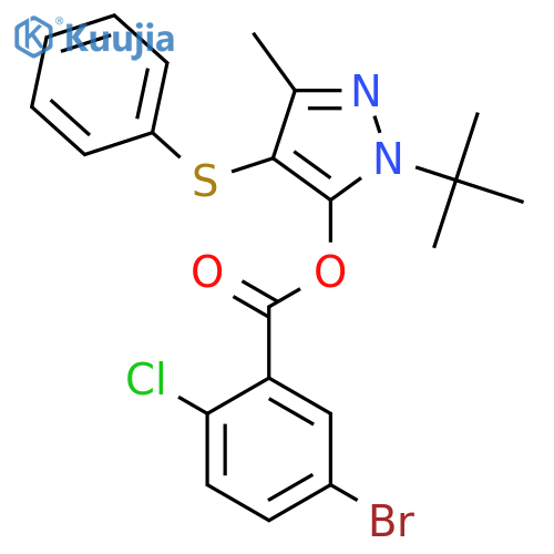 1-tert-butyl-3-methyl-4-(phenylsulfanyl)-1H-pyrazol-5-yl 5-bromo-2-chlorobenzoate structure