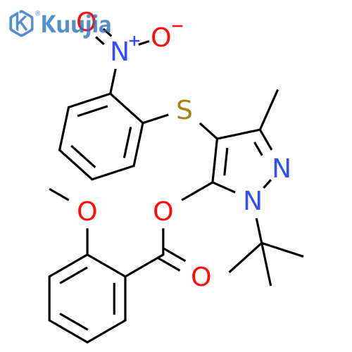 1-tert-butyl-3-methyl-4-(2-nitrophenyl)sulfanyl-1H-pyrazol-5-yl 2-methoxybenzoate structure