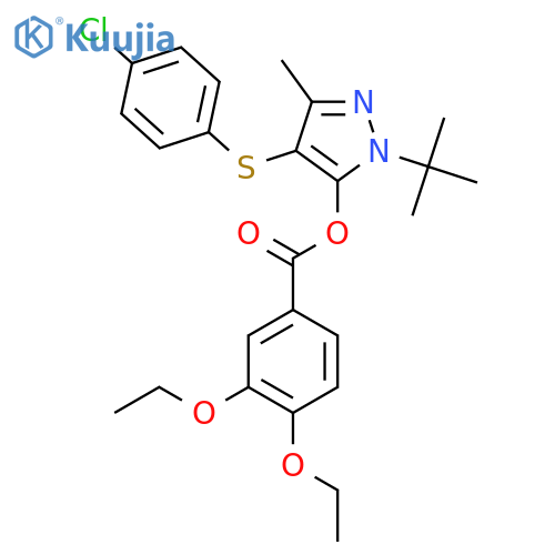 1-tert-butyl-4-(4-chlorophenyl)sulfanyl-3-methyl-1H-pyrazol-5-yl 3,4-diethoxybenzoate structure