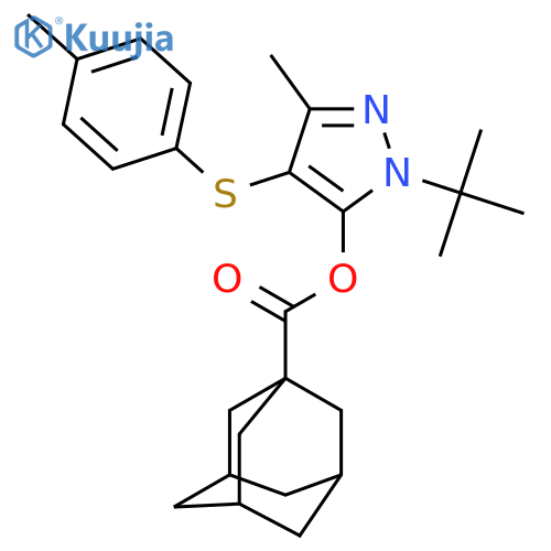 1-tert-butyl-3-methyl-4-(4-methylphenyl)sulfanyl-1H-pyrazol-5-yl adamantane-1-carboxylate structure