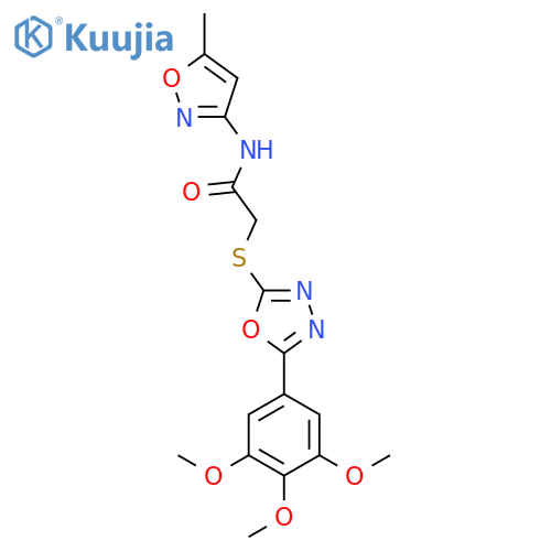 N-(5-methyl-1,2-oxazol-3-yl)-2-{5-(3,4,5-trimethoxyphenyl)-1,3,4-oxadiazol-2-ylsulfanyl}acetamide structure