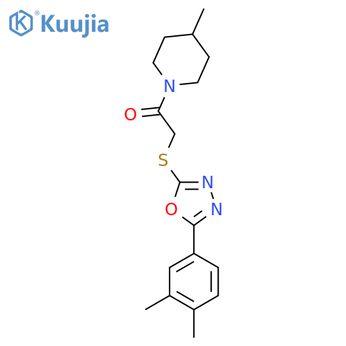 2-{5-(3,4-dimethylphenyl)-1,3,4-oxadiazol-2-ylsulfanyl}-1-(4-methylpiperidin-1-yl)ethan-1-one structure
