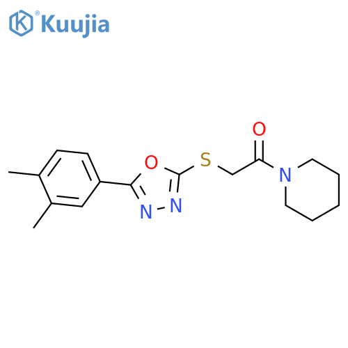 2-{5-(3,4-dimethylphenyl)-1,3,4-oxadiazol-2-ylsulfanyl}-1-(piperidin-1-yl)ethan-1-one structure