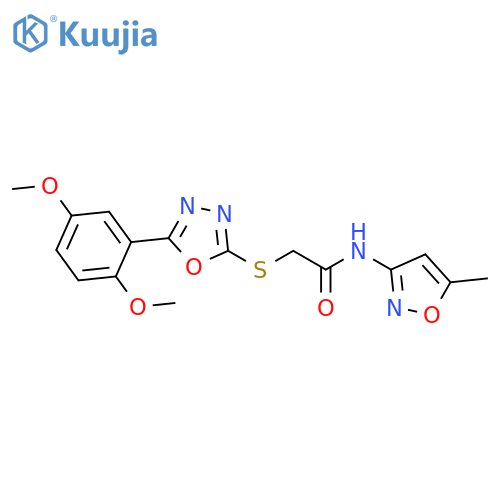 2-{5-(2,5-dimethoxyphenyl)-1,3,4-oxadiazol-2-ylsulfanyl}-N-(5-methyl-1,2-oxazol-3-yl)acetamide structure