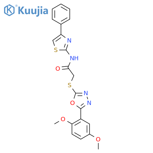 2-{5-(2,5-dimethoxyphenyl)-1,3,4-oxadiazol-2-ylsulfanyl}-N-(4-phenyl-1,3-thiazol-2-yl)acetamide structure