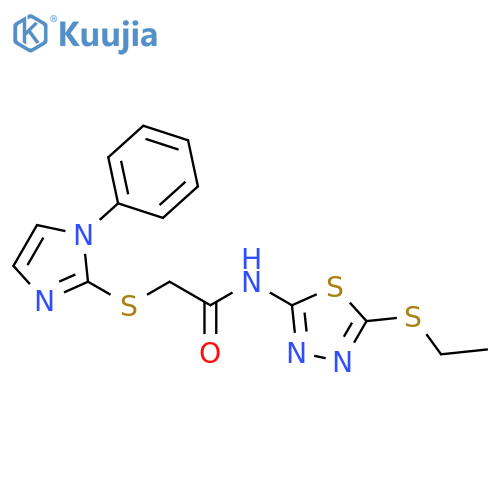 N-5-(ethylsulfanyl)-1,3,4-thiadiazol-2-yl-2-(1-phenyl-1H-imidazol-2-yl)sulfanylacetamide structure
