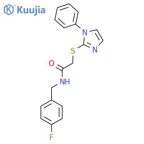 N-(4-fluorophenyl)methyl-2-(1-phenyl-1H-imidazol-2-yl)sulfanylacetamide structure