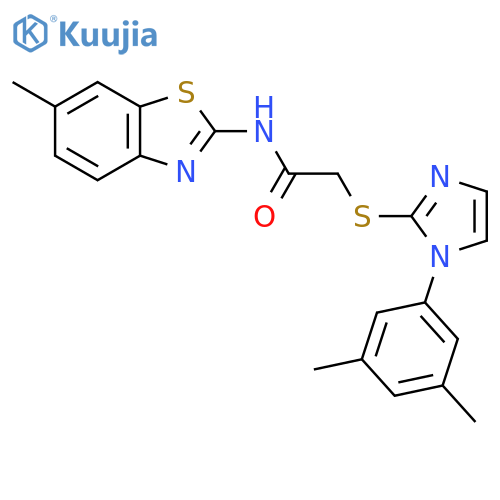 2-{1-(3,5-dimethylphenyl)-1H-imidazol-2-ylsulfanyl}-N-(6-methyl-1,3-benzothiazol-2-yl)acetamide structure