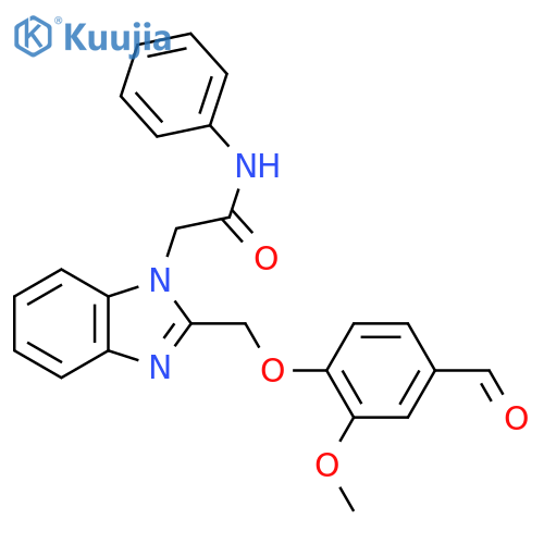 2-[2-[(4-formyl-2-methoxyphenoxy)methyl]benzimidazol-1-yl]-N-phenylacetamide structure