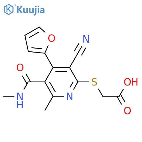 2-{3-cyano-4-(furan-2-yl)-6-methyl-5-(methylcarbamoyl)pyridin-2-ylsulfanyl}acetic acid structure